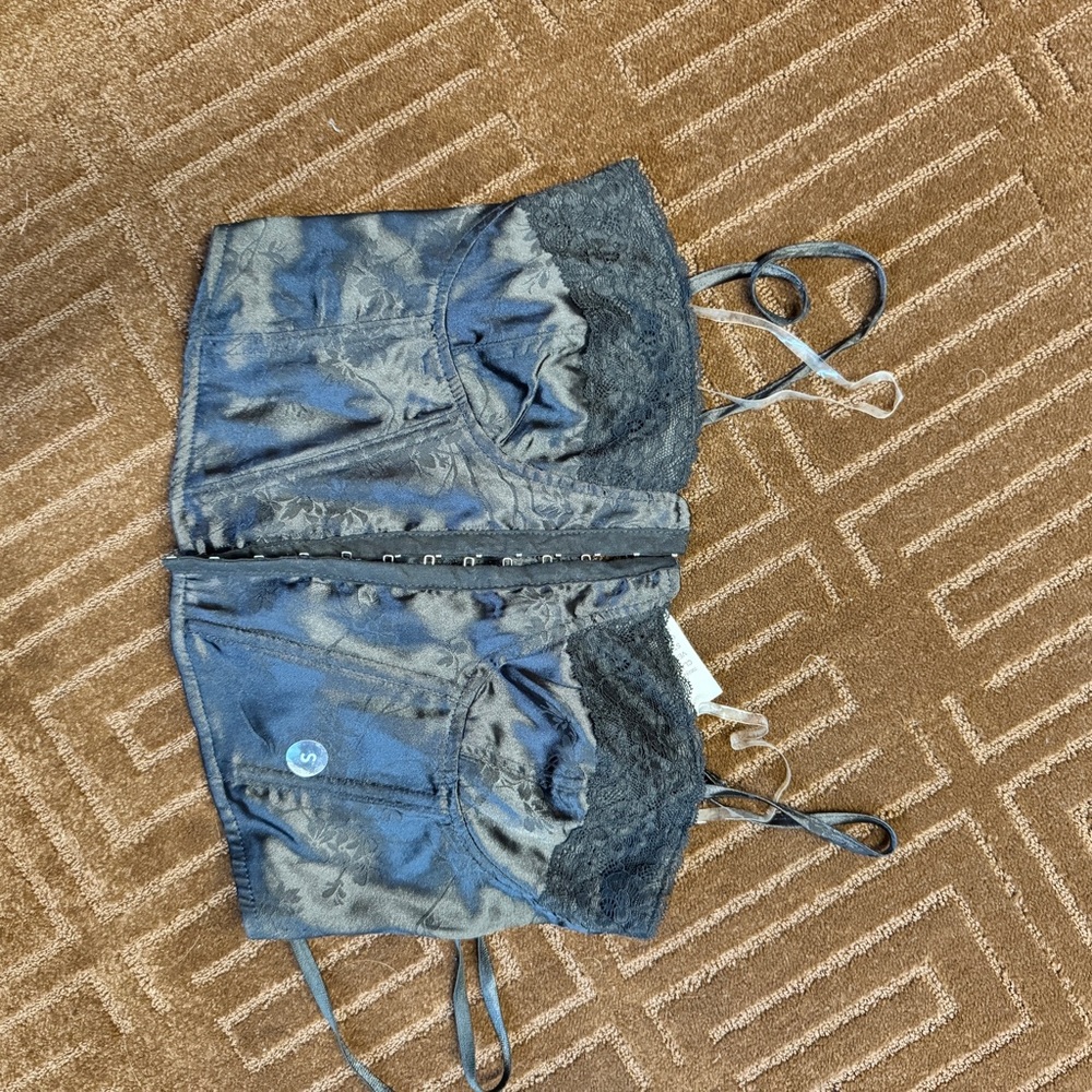 Blue and Black Lace Bustier Top